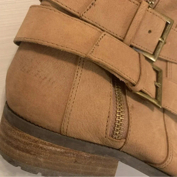 Rachel Roy Knee High Tan  Double Strap Leather Boots 8.5 - Picture 8 of 13